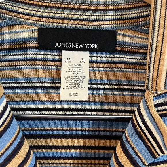 Jones New York Striped Stretch Knit Button Up Shirt XL Collared Long Sleeves Top - Picture 8 of 8